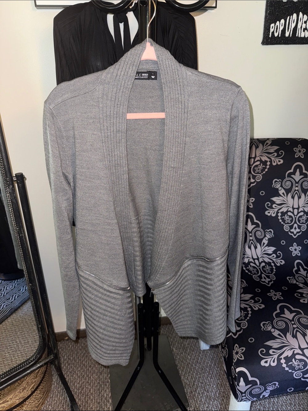a.n.a Heather Gray Open Front Ribbed Cardigan Side Zipper